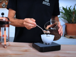How to Brew Espresso French Press - Measure and Add Grounds